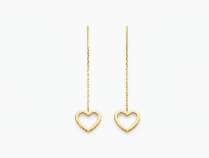 Cercei Lungi Tip Fir din Aur Galben 14K – Contur Inimă Minimalistă (6 cm, 1g) [1]