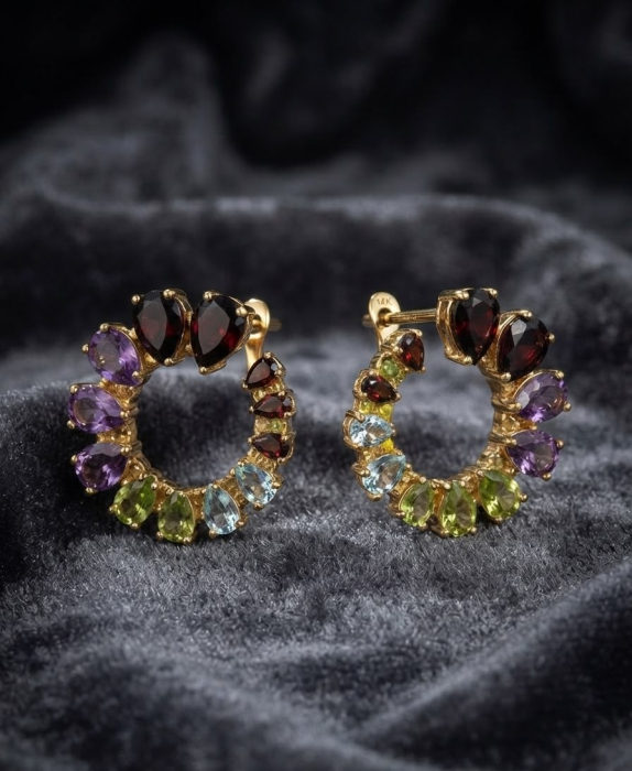 Cercei Verigă din Aur / Argint Placat cu Aur de 14K cu Pietre Semiprețioase Multicolore [1]