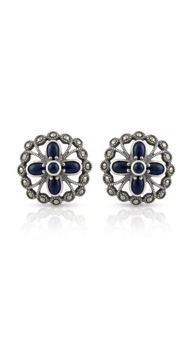Cercei Vintage din Argint 925 cu Marcasite și Pietre Albastru Regal [1]