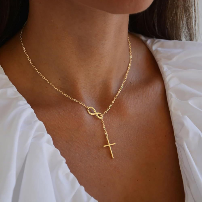 Colier Argint 925 tip Lariat – Simbol Infinit și Cruce (Silver) [3]