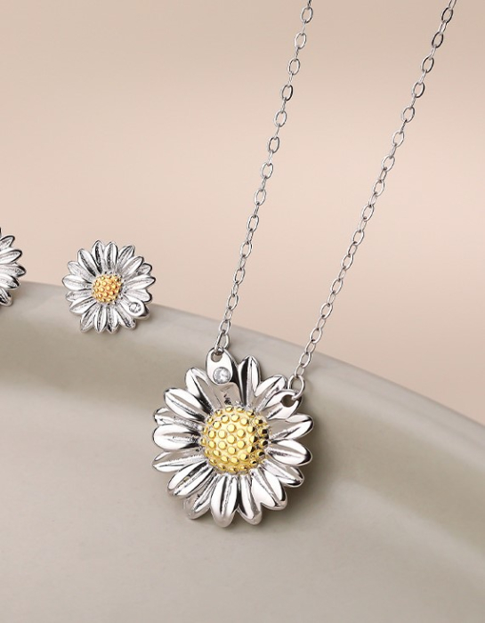 Colier din Argint 925 – Pandantiv Margaretă "Daisy Flower" cu Accente Aurii [2]