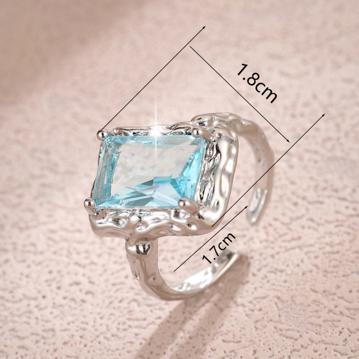 Inel Argint 925 „Aquamarine Dream” – Cristal Emerald Cut și Design Texturat [2]