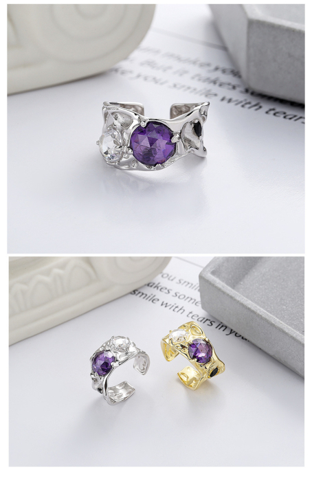 Inel Argint 925 „Gothic Amethyst” – Design Organic cu Cristale Violet și Negre [5]