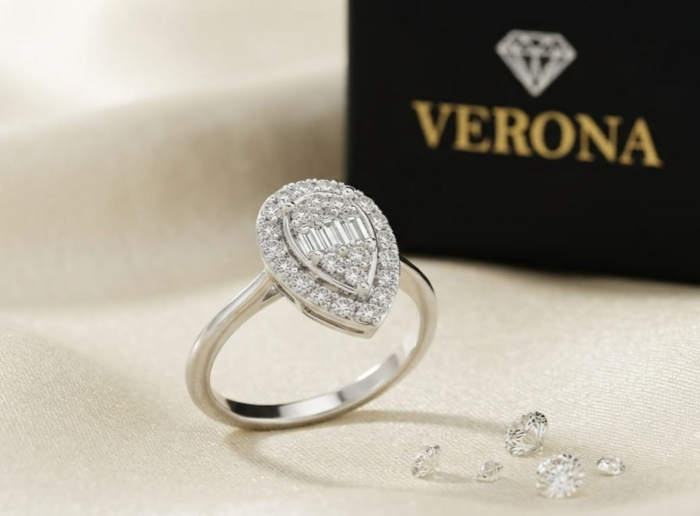 Inel din Aur Alb 14K în Formă de Lacrimă cu Diamante Naturale 0.15 CT – Verona Elegance [2]
