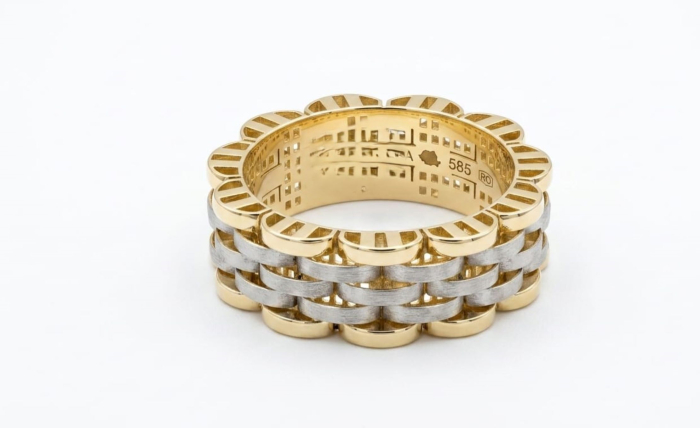 Inel din Aur Bicolor de 14K cu Model Împletit Tip Lanț de Ceas Jubilee [1]