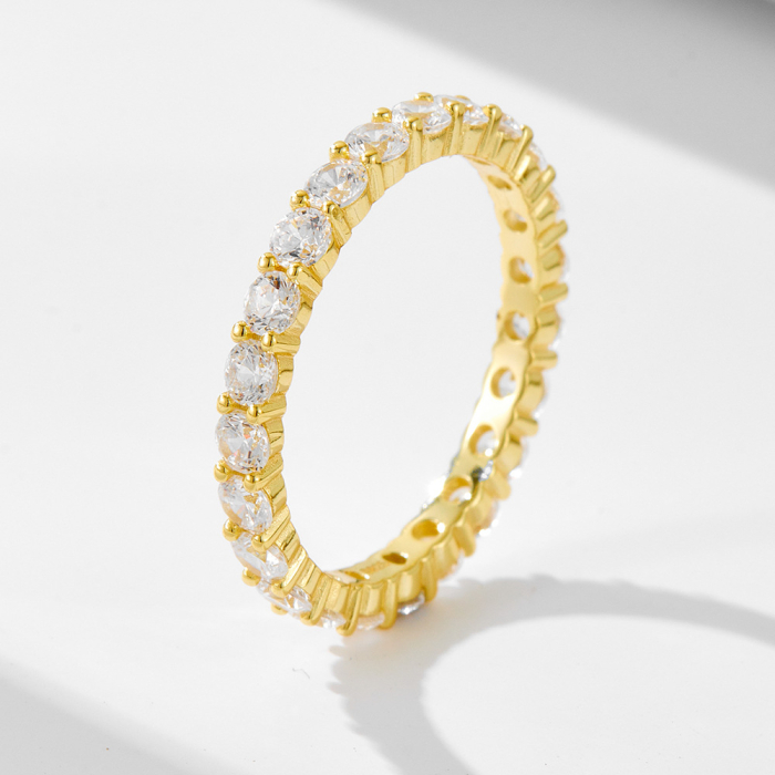 Inel Eternity din Argint 925 Aurit cu Bandă Completă din Cristale Zirconia Rotunde [2]