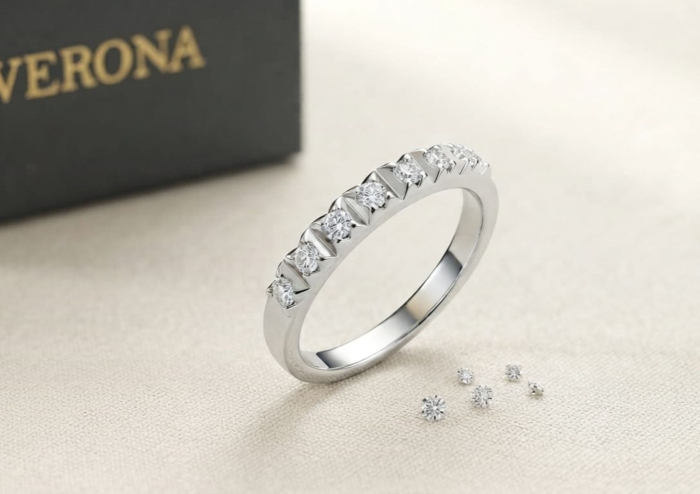 Inel Half-Eternity din Aur Alb 14K cu Diamante Mixte Briliant și Marquise 0.13 CT – Verona Elegance [2]