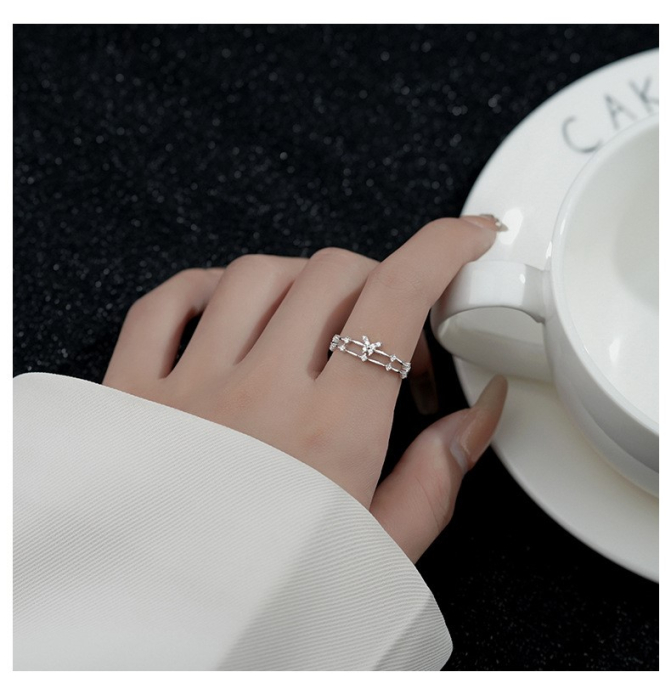 Inel Reglabil din Argint 925 Rodiat – Lucky Clover Crystal Ring [3]