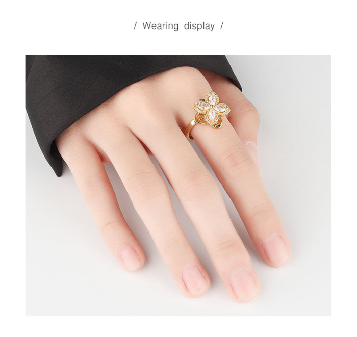 Inel Rotativ Antistres din Argint 925 „Golden Clover” cu Cristale [2]