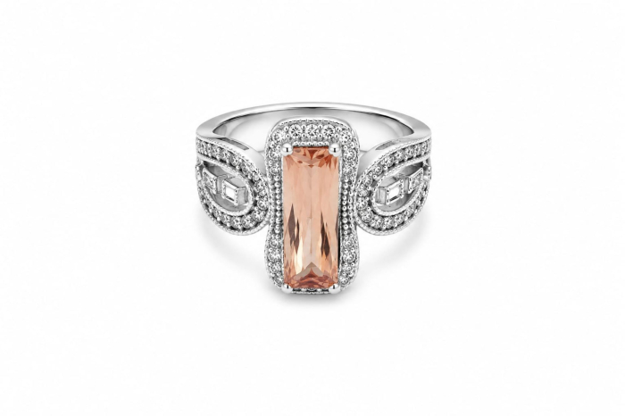 Inel Statement Argint 925 "Royal Morganite" – Design Vintage cu Halou de Cristale [1]