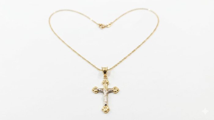 Lanț din Aur Galben 14K cu Pandantiv Crucifix Bicolor și Detalii Decorative [1]