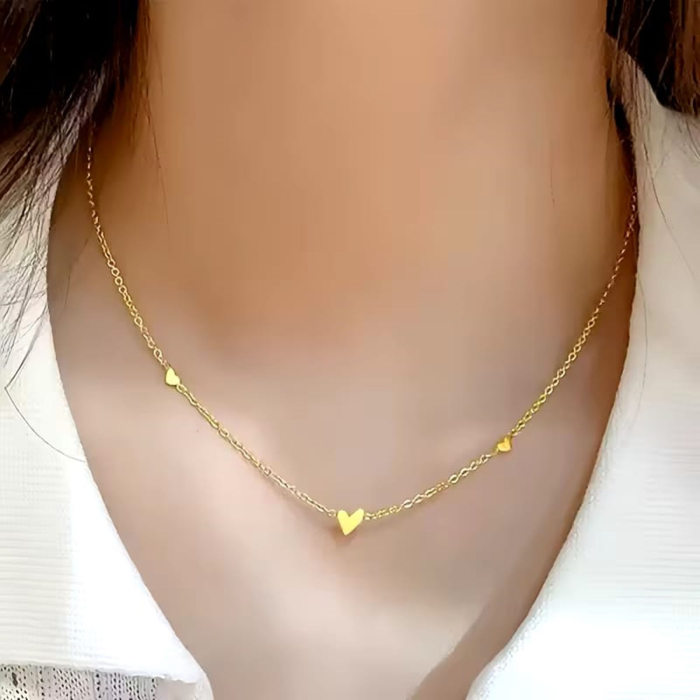 Lănțișor din Argint 925 Rodiat cu 3 Inimioare Minimaliste „Triple Love [2]