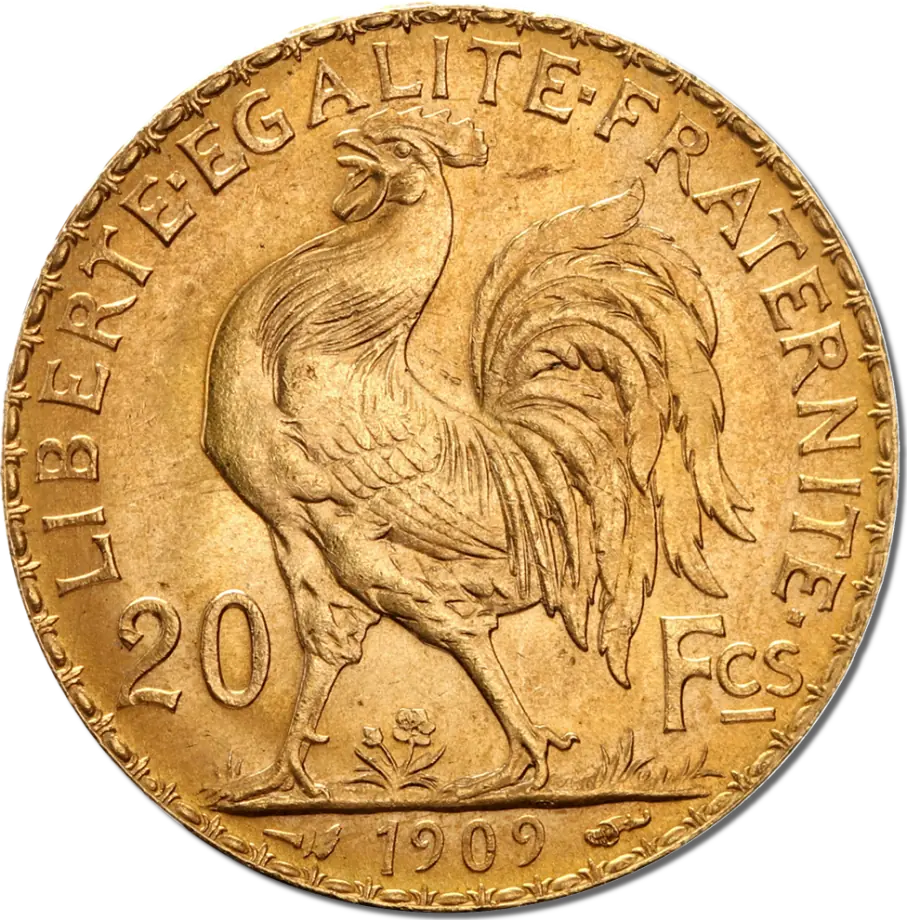 Monedă din Aur 20 Franci Marianne / Cocoșul Galic 1909 (Franța) [2]