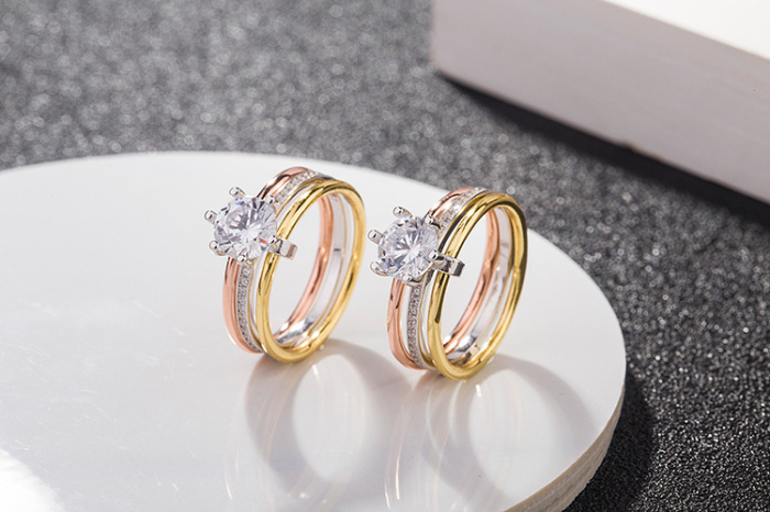 Set 3 Inele Tricolor din Argint 925 cu Cristal Solitaire Zirconia [2]