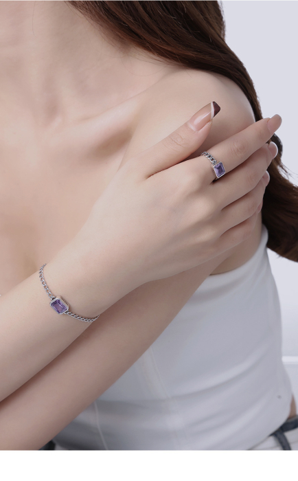 Set Argint 925 „Purple Trend” – Brățară și Inel cu Cristal Zirconia Violet [3]