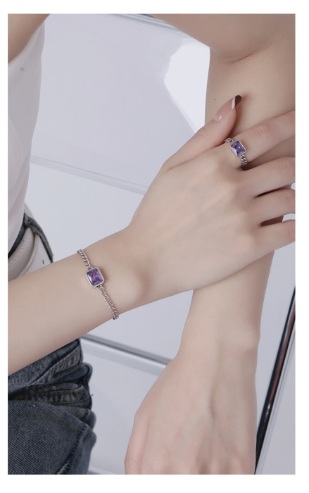 Set Argint 925 „Purple Trend” – Brățară și Inel cu Cristal Zirconia Violet [2]