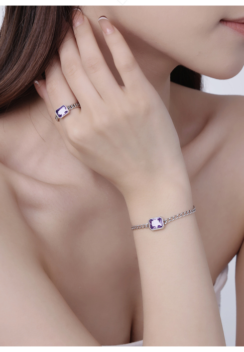 Set Argint 925 „Purple Trend” – Brățară și Inel cu Cristal Zirconia Violet [4]