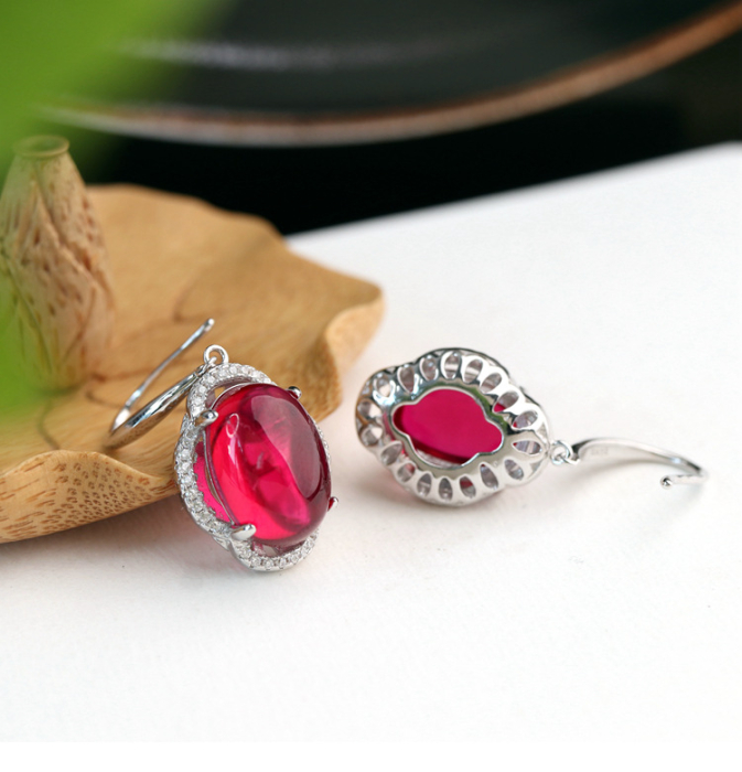 Set Bijuterii din Argint 925 – Rubin Red Cabochon (Cercei, Inel, Colier) [2]