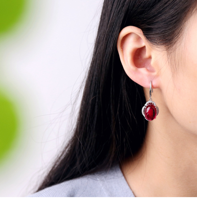 Set Bijuterii din Argint 925 – Rubin Red Cabochon (Cercei, Inel, Colier) [4]