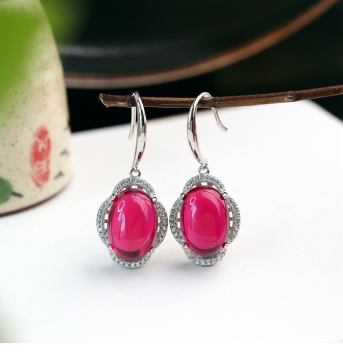 Set Bijuterii din Argint 925 – Rubin Red Cabochon (Cercei, Inel, Colier) [3]