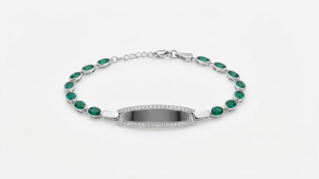 OUTLET - Brățară din Argint 925 „Emerald ID” cu Zirconii Verzi și Plăcuță Pavată