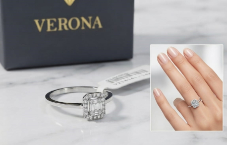 bijuterii diamant - Inel din Aur Alb 14K cu Diamante 0.08 ct