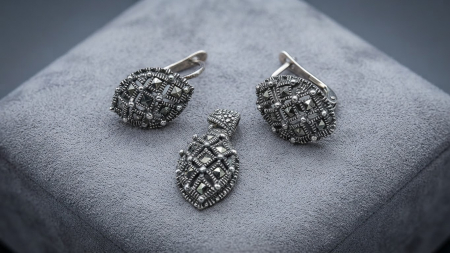 OUTLET - Set Bijuterii din Argint 925 Patinat „Vintage Lace” cu Marcasite