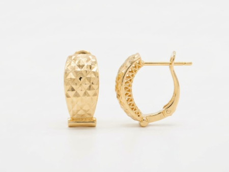 bijuterii aur - Cercei Semicerc din Aur Galben 14K cu Textură Diamantată Fațetată – 2.94 gr, 16 mm