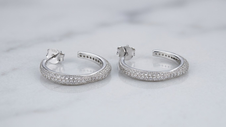 OUTLET - Cercei Creole din Argint 925 cu Pavé de Zirconiu – Strălucire Continuă