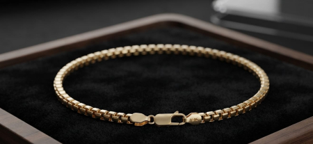 BRATARI BARBATI AUR 14K - Brățară din Aur Galben 14K Model Venetian (Box Chain) – 5.6g, 20cm