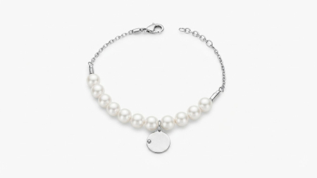 OUTLET - Brățară din Argint 925 „Elegance Pearl ID” cu Perle de Cultură și Bănuț Zirconiu