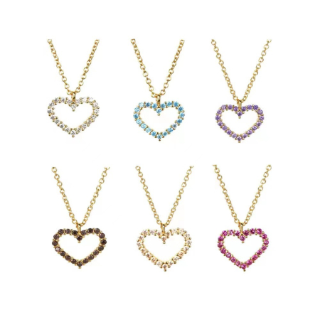Lant argint 925 dama - Colier Argint 925 Placat cu Aur – Inimă Outline cu Cristale Multicolore