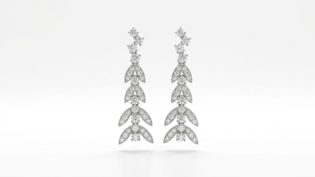 OUTLET - Cercei Lungi din Argint 925 cu Model Frunze si Cristale Zirconia - Cercei Dama Eleganti