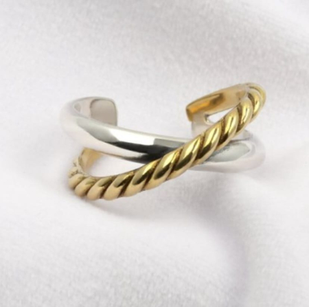 nel din Argint 925 Bicolor, Design Dublu cu Bandă Răsucită Gold [1]