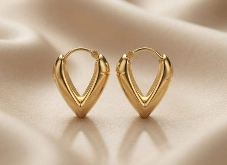 bijuterii aur - Cercei Creole Geometrici în Formă de V din Aur Galben 14K – 3.39 gr, 3 cm