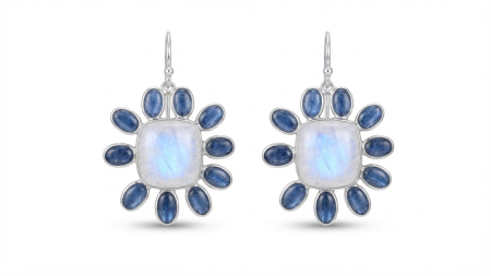 OUTLET - Cercei Lungi din Argint 925 Mystic Moonflower, cu Piatra Lunii și Cianit