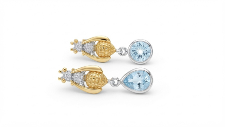 OUTLET - Cercei Asimetrici din Argint 925 Placați cu Aur Queen Bee & Topaz Drop, cu Zirconiu