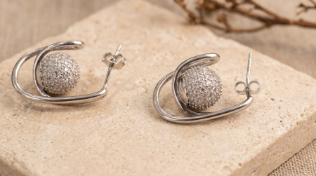 OUTLET - CERCEI ARGINT 925 SFERA PAVE ELEGANTI - CERCEI STUD GEOMETRICI 3D CU CRISTALE ZIRCONIU