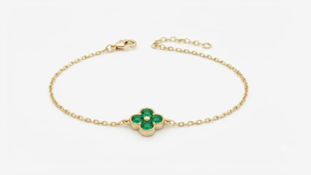 bratari aur 14k - Brățară din Aur Galben 14K cu Pandantiv Trifoi Verde