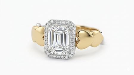 inele de logodna aur 14k - Inel de Logodnă din Aur 14K „Amour Halo” –  Halo din Zirconii și Inimi în Relief