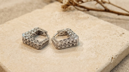 OUTLET - CERCEI ARGINT 925 CREOLE PATRATE - CERCEI HUGGIE GEOMETRICI CU PAVAL ZIRCONIU ELEGANTI