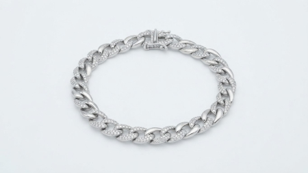 OUTLET - Brățară Masivă din Argint 925 „Cuban Link Frost” cu Pavaj Alternativ de Zirconii