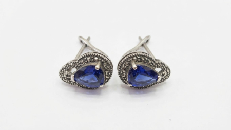 OUTLET - Cercei Vintage din Argint 925 Sapphire Tear, cu Marcasite
