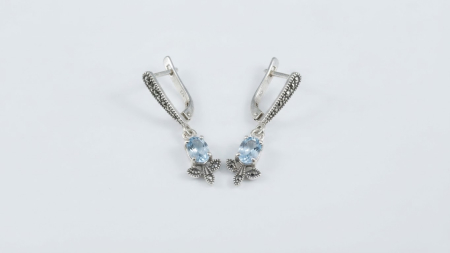 OUTLET - Cercei Vintage Drop din Argint 925 „Royal Blue Iris” cu  Marcasite