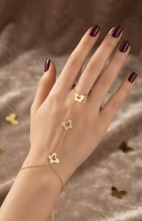 bratari aur 14k - Brățară de mână cu inel (Baciamano) din Aur Galben 14K – Trei Fluturi Delicați