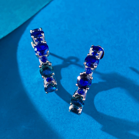 Cercei argint - Cercei pe Ureche din Argint 925 „Blue Ocean Line” – Cu Zirconii Albastre