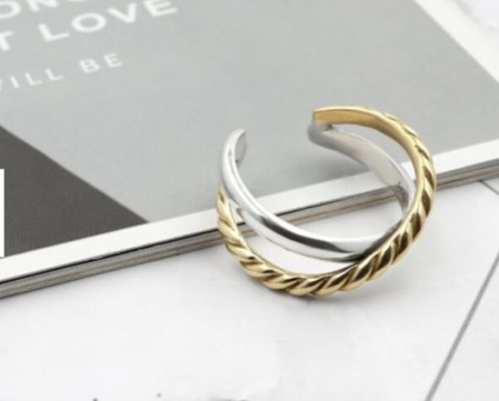 Inel argint 925 - nel din Argint 925 Bicolor, Design Dublu cu Bandă Răsucită Gold