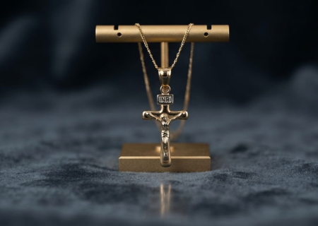 Medalioane aur 14k - Pandantiv Aur Galben 14K – Cruce Kruzifix cu Detalii Premium
