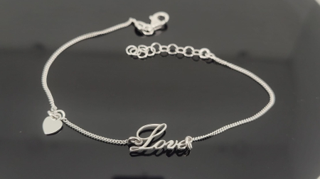 Bratara argint 925 dama - Brățară Argint 925 "Infinite Love" – Design Romantic cu Inimă și Text Cursiv