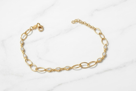 Bijuterii argint 925 - Brățară Argint 925 Placată cu Aur "Golden Marquise Link" – Design Modern cu Cristale Pavé